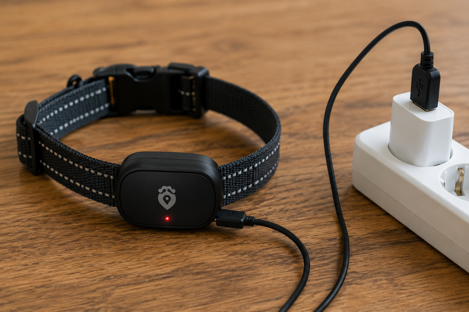 Collier GPS pour animal en charge sur un câble USB