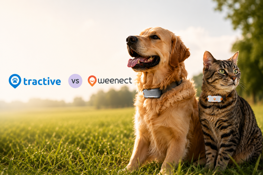 Colliers GPS Tractive et Weenect pour chien et chat, comparés côte à côte
